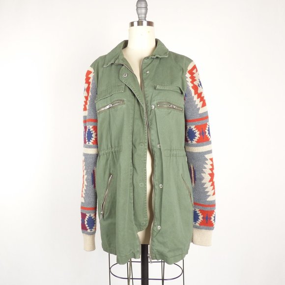 Quinn Jackets & Blazers - Quinn Utility Military Jacket Aztec Sleeves Green Red L Military Streetwear